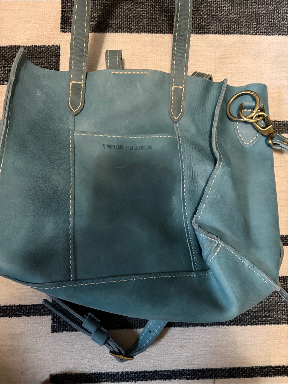 Portland Leather Teal Leather Tote with Brass Accents